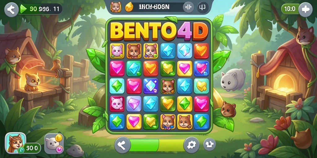 Screenshot BENTO4D menampilkan aksi Match-3 penuh warna dan menarik.