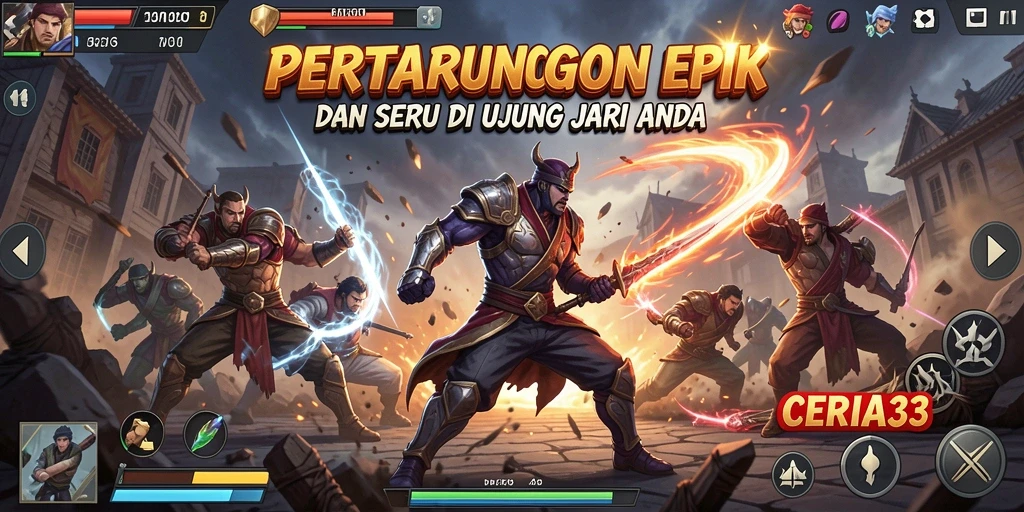 Tampilan seru pertarungan di CERIA33 dengan karakter unik dan aksi menggembirakan.