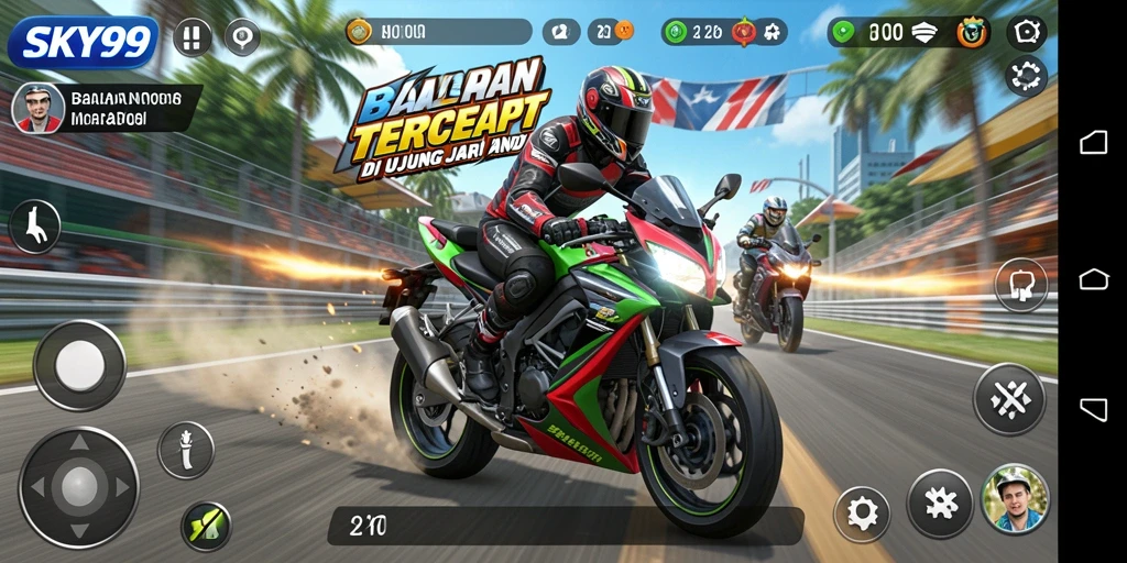 Tampilan menarik dari gameplay Motor Racing di SKY99.