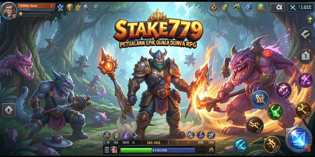 Tangkapan layar gameplay STAKE779 menampilkan pertempuran epik RPG.